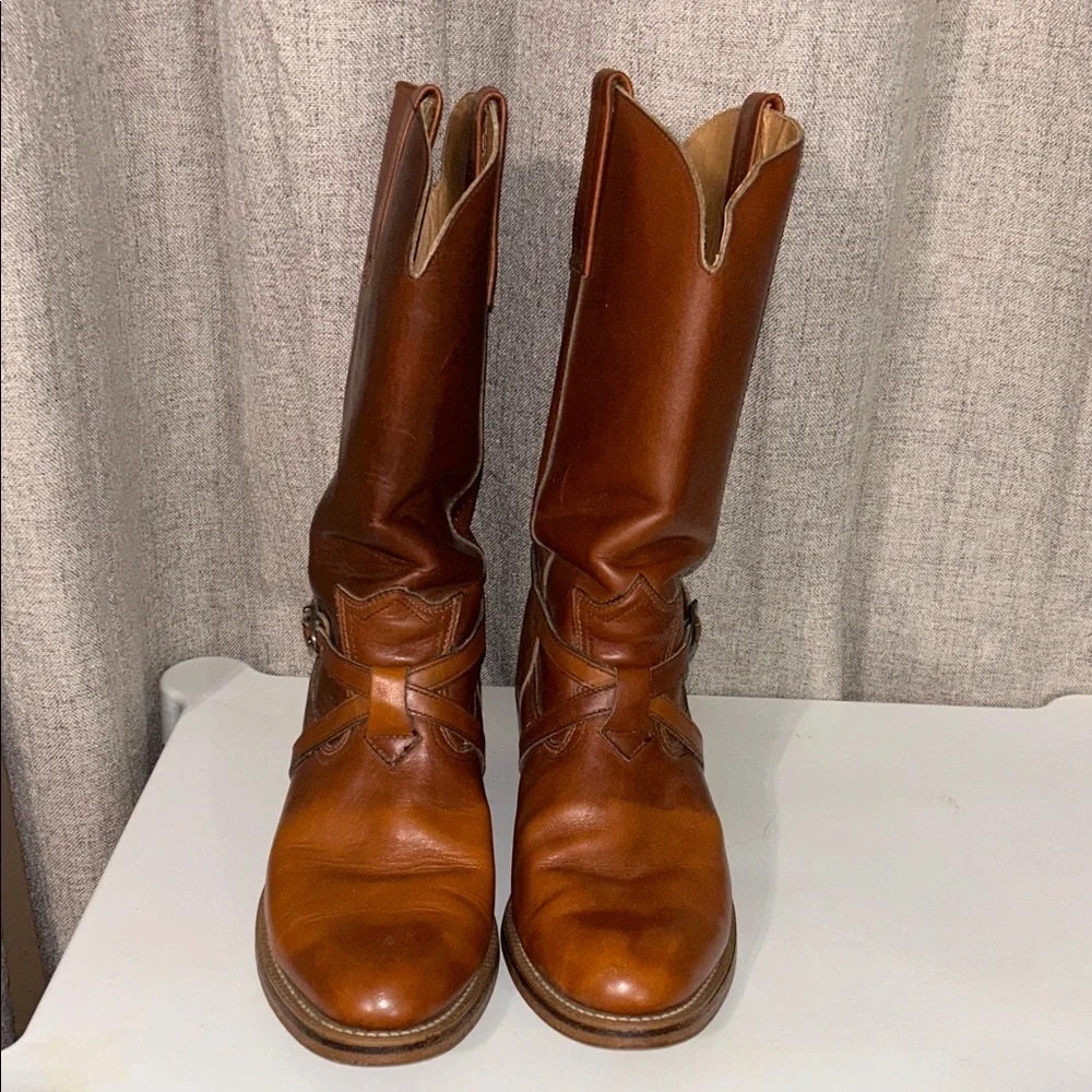 Vintage American Boot Makers‎ Brown Leather Harness Two Toned Mens Boots Sz 10.5
